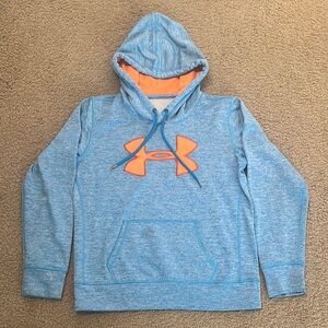 Under Armour Kids Hoodie Pullover Sweatshirt Athletic Youth Blue Orange Size L